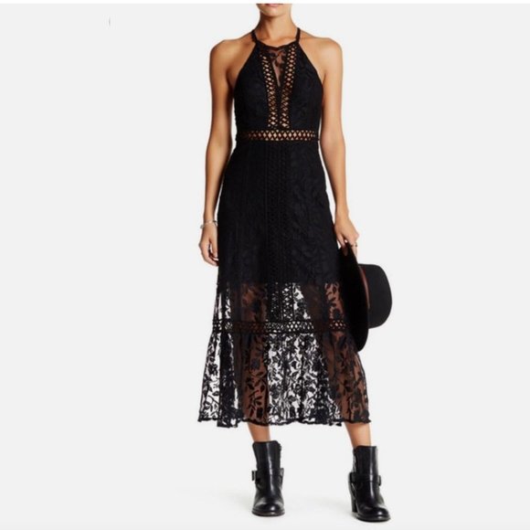 Free People Dresses & Skirts - Free People Anastasia Cutworks Lace Halter Cutouts Back Slit Maxi Dress Size 0